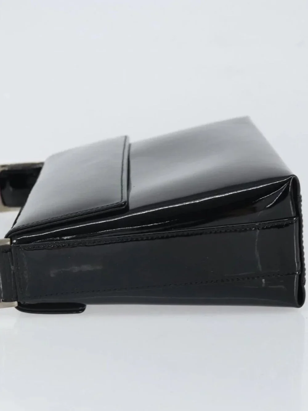 Salvatore Ferragamo Shoulder Bag Patent leather Black Silver Auth bs32415